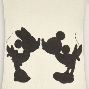 Barefoot Dreams Cream Throw Blanket with Black Mickey & Minnie Silhouettes
